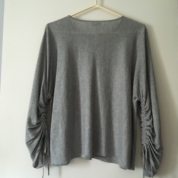 DRYKORN Ruched Tie Sleeve Grey Viscose Knit NONIE Top L - Picture 4 of 5